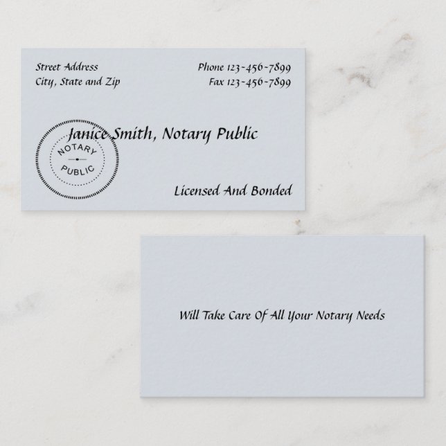 Notar Public Business Card Visitenkarte (Vorne/Hinten)