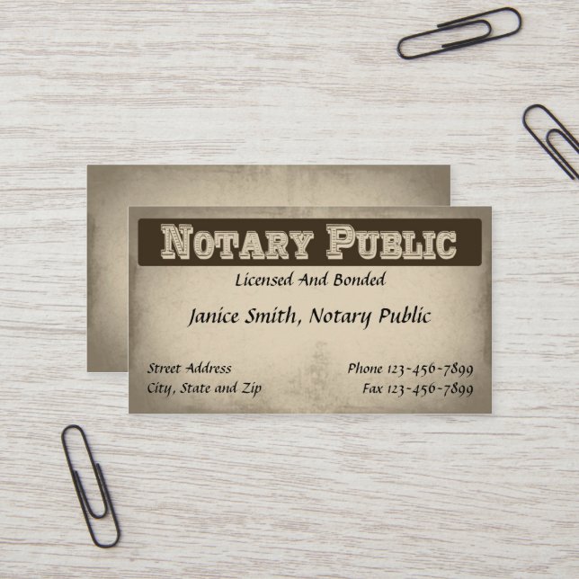 Notar Public Business Card Visitenkarte (Vorderseite/Rückseite Beispiel)