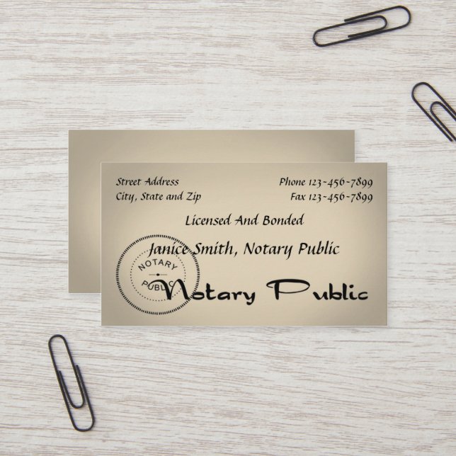Notar Public Business Card Visitenkarte (Vorderseite/Rückseite Beispiel)