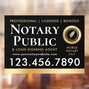 Notar Public Loan Signing Agent Black Gold Fensteraufkleber