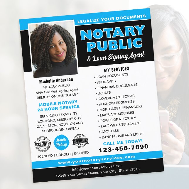Notar Public Loan Signing Agent Blue Editable Flyer (Von Creator hochgeladen)