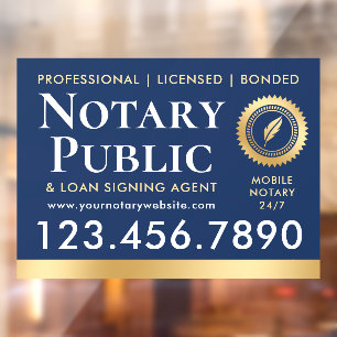 Notar Public Loan Signing Agent Navy Blue Gold Fensteraufkleber