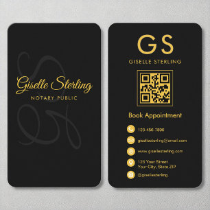 Notar Public Monogram Black Gold QR Code Visitenkarte