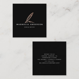 Notar Public Signature Agent Rose Gold Foil Quill Quadratische Visitenkarte