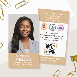 Notar Public Signing Agent Foto QR Code Gold Visitenkarte