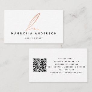 Notar Public Signing Agent Rose Gold Foil QR Code Visitenkarte