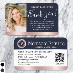 Notar Public Vielen Dank Foto Rose Gold Navy Blue Visitenkarte