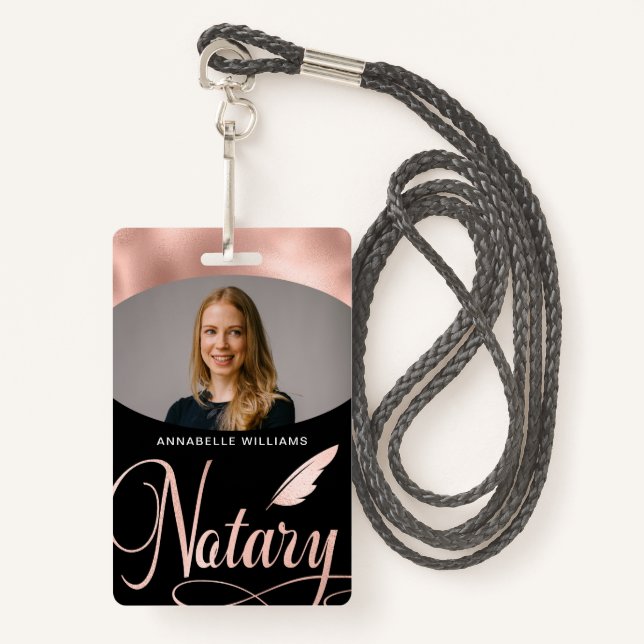 Notar Rose Gold Typografy Foto Ausweis (Vorderseite mit Schlüsselband)