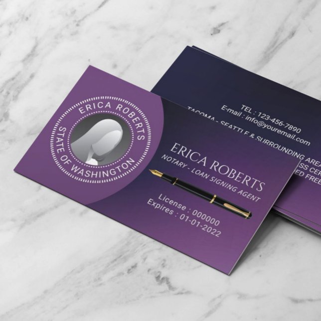 Notar Signage Agent Modernes, tiefes Lila Foto Visitenkarte (Von Creator hochgeladen)