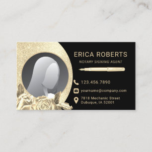 Notar Signatur Agent Black & Gold Floral Foto Visitenkarte
