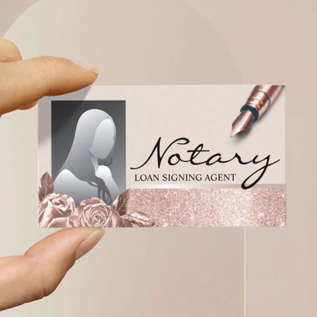 Notar Signatur Agent Blush Rose Gold Floral Foto Visitenkarte (Von Creator hochgeladen)