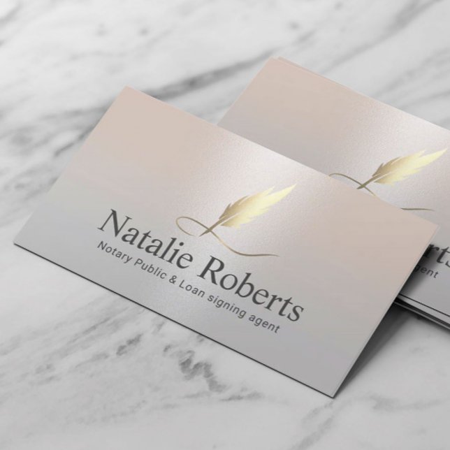 Notar Signatur Agent Gold Quill Elegantes Silber Visitenkarte (Von Creator hochgeladen)