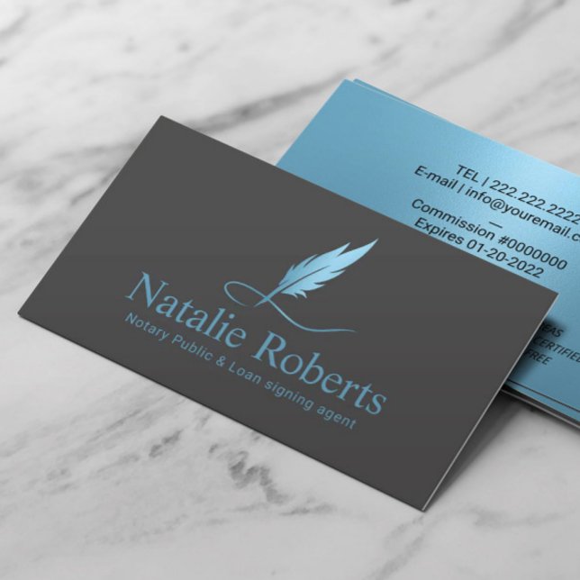 Notar Signature Agent Light Blue Quill Logo Visitenkarte (Von Creator hochgeladen)