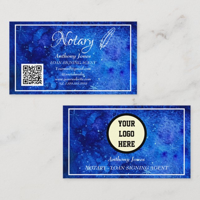 Notar Signature Agent QR Code Wasserfarbe Visitenkarte (Vorne/Hinten)