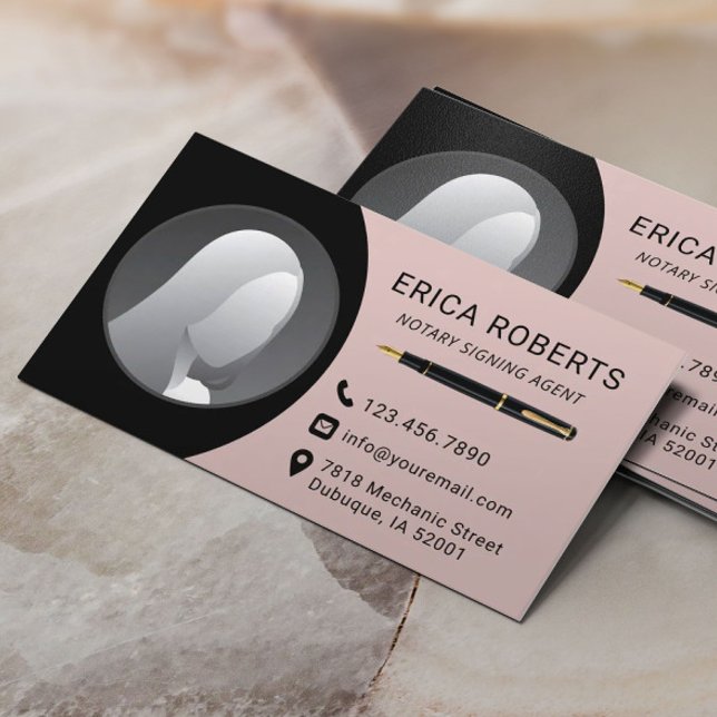 Notar Signierung Agent Schlicht Schwarz & Rosa Fot Visitenkarte (Von Creator hochgeladen)