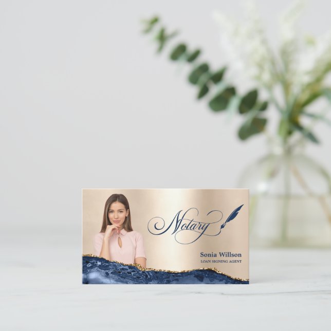 Notar Signing Agent Moderne Marine Blue Agate Visitenkarte (Stehend Vorderseite)
