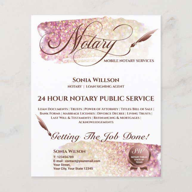 Notar- und Kreditsignierungs-Agent Rosa Rosa Fahne Flyer (Vorne)