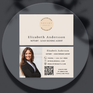 Notar Unterzeichnung Agent beige Foto QR Logo Visitenkarte
