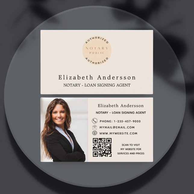 Notar Unterzeichnung Agent beige Foto QR Logo Visitenkarte (Von Creator hochgeladen)