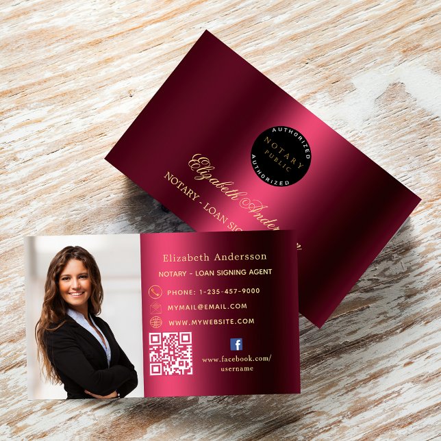 Notar Unterzeichnung Agent burgundy Foto QR Logo Visitenkarte (Von Creator hochgeladen)