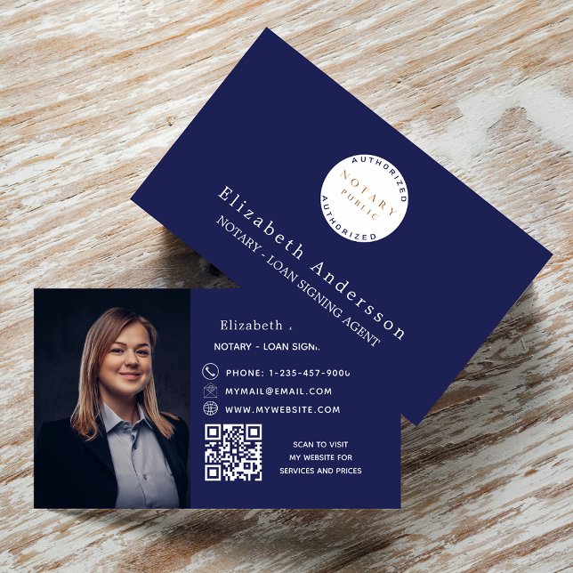 Notar Unterzeichnung Agent Marine blaues Foto QR L Visitenkarte (Von Creator hochgeladen)