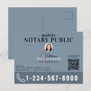 Notar-Unterzeichnungsagent Modern Blau Foto QR-Cod Postkarte