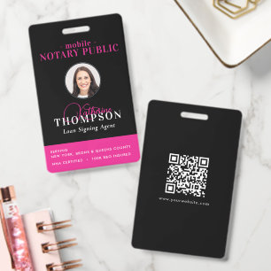 Notar-Unterzeichnungsagent Schwarz Pink Foto QR-Co Ausweis