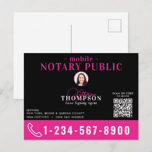Notar-Unterzeichnungsagent Schwarz Pink Foto QR-Co Postkarte