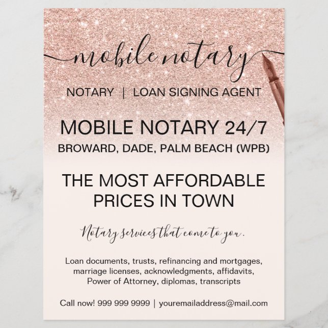 Notardienstleistungen für mobile Rose Gold Glitzer Flyer (Vorne)