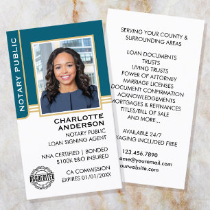 Notare Public Loan Signing Agent ID Aquamarin Gold Visitenkarte