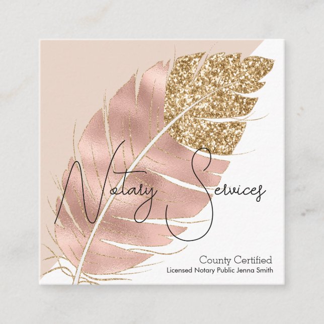 Notare Services Rosa Gold Glitzer Chic Quadratische Visitenkarte (Vorderseite)