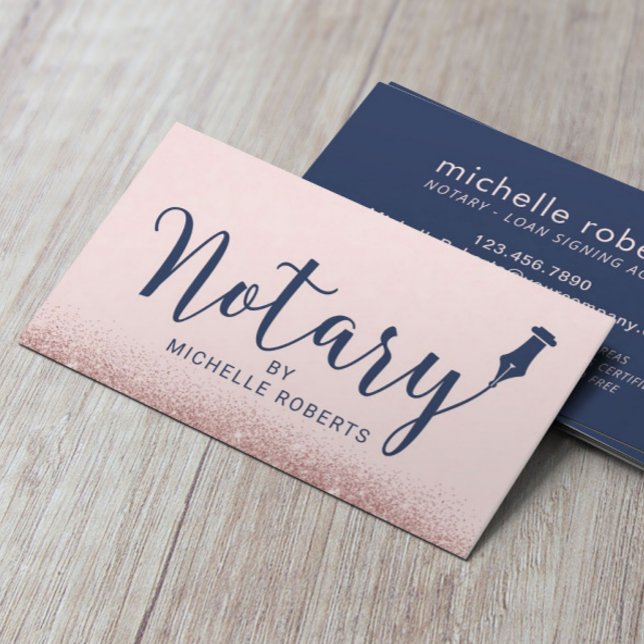 Notarkredit Signierung Agent Navy & Blush Rose Gol Visitenkarte (Von Creator hochgeladen)