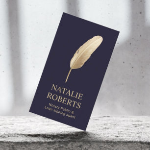 Notarkredit Signing Agent Gold Quill Pen Marine Visitenkarte