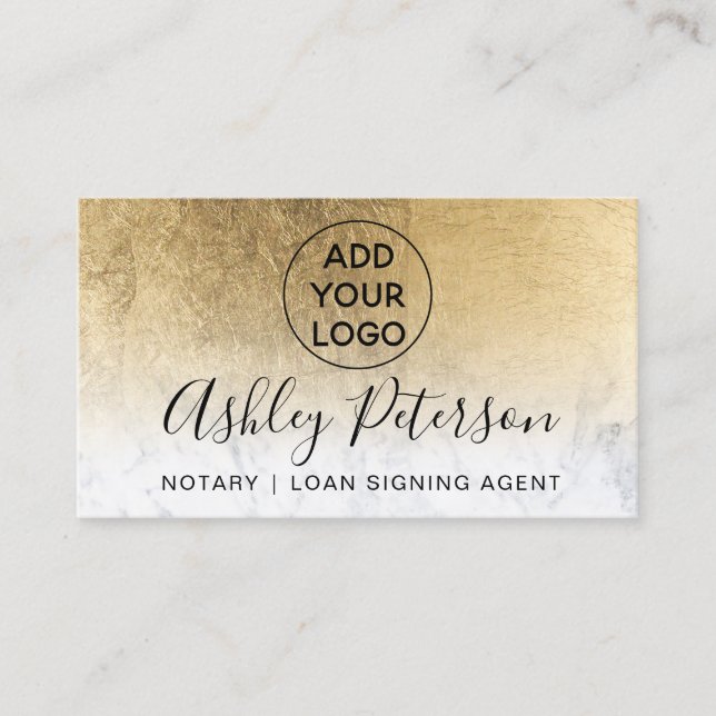 Notarlogo typografisch gelbe Goldfolie aus Marmor Visitenkarte (Vorderseite)