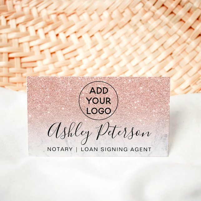 Notarlogo typografischer Marmor Rose Gold Glitzer Visitenkarte (Von Creator hochgeladen)