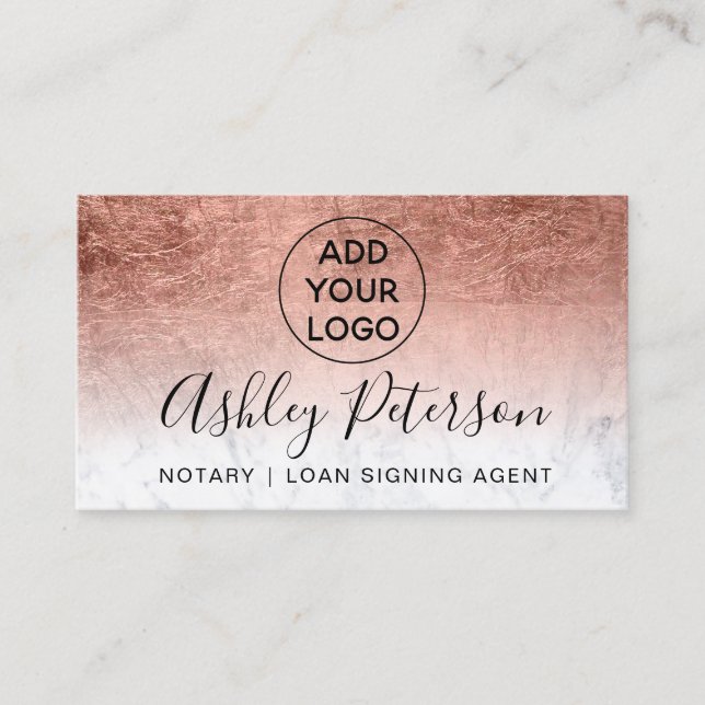 Notarlogo typografisches Marmor Rose Goldfolie Visitenkarte (Vorderseite)