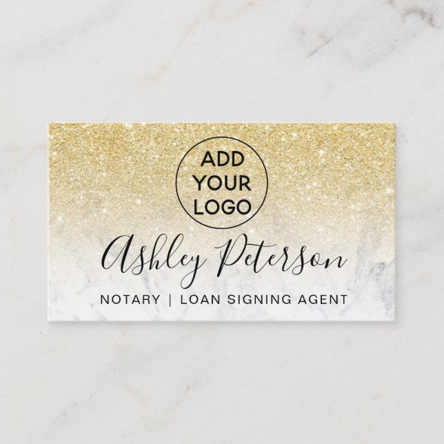 Notarlogotypographiemarmor Chic-GoldGlitter Visitenkarte (Vorderseite)