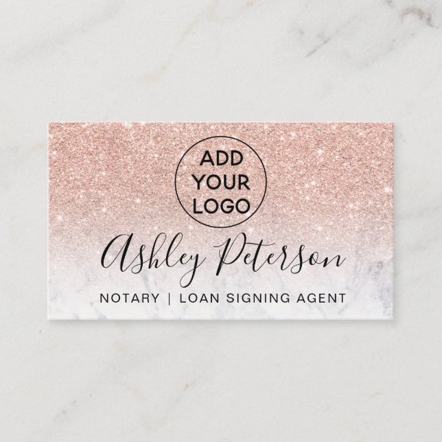 Notarlogotypographiemarmor-Rosen-GoldGlitter Visitenkarte (Vorderseite)