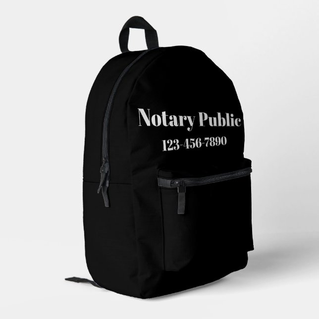 Notarnummer für Schwarz und Weiß Bedruckter Rucksack (Rückseitige Ecke links)
