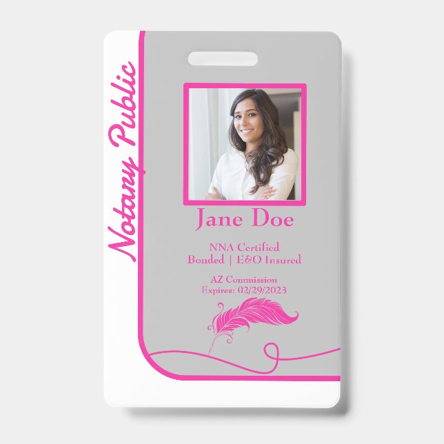 Notarnummer im rosa klassischen Stil - QR-Abzeiche Ausweis (Front)