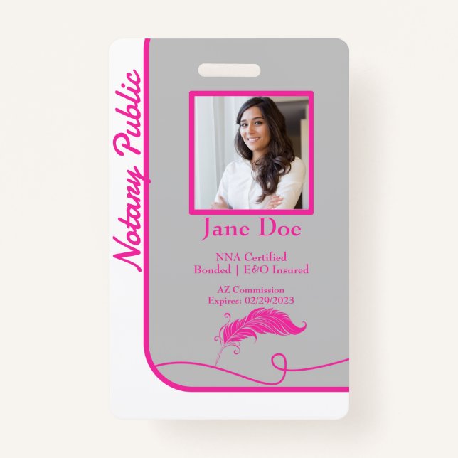 Notarnummer im rosa klassischen Stil - QR-Abzeiche Ausweis (Vorderseite)