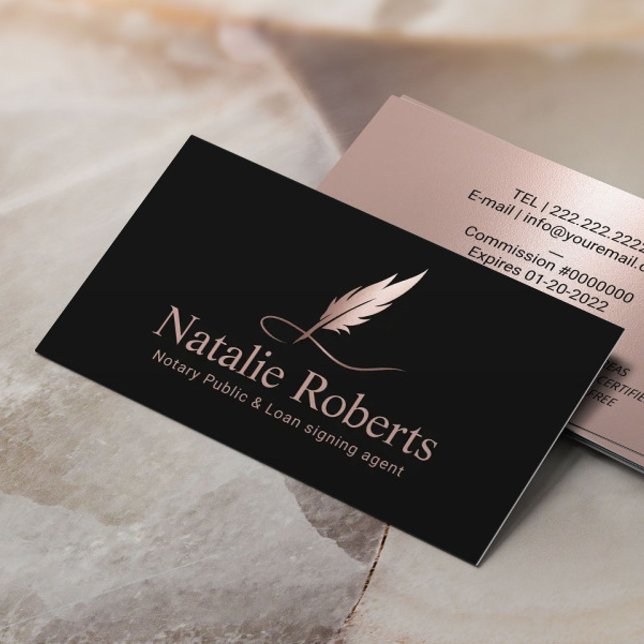Notarsignatur Agent Chic Rose Gold Quill Logo Visitenkarte (Von Creator hochgeladen)