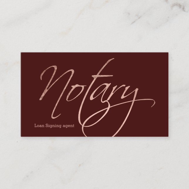 Notarskript-Imitat-Rosen-Goldtypographie Burgunder Visitenkarte (Vorderseite)