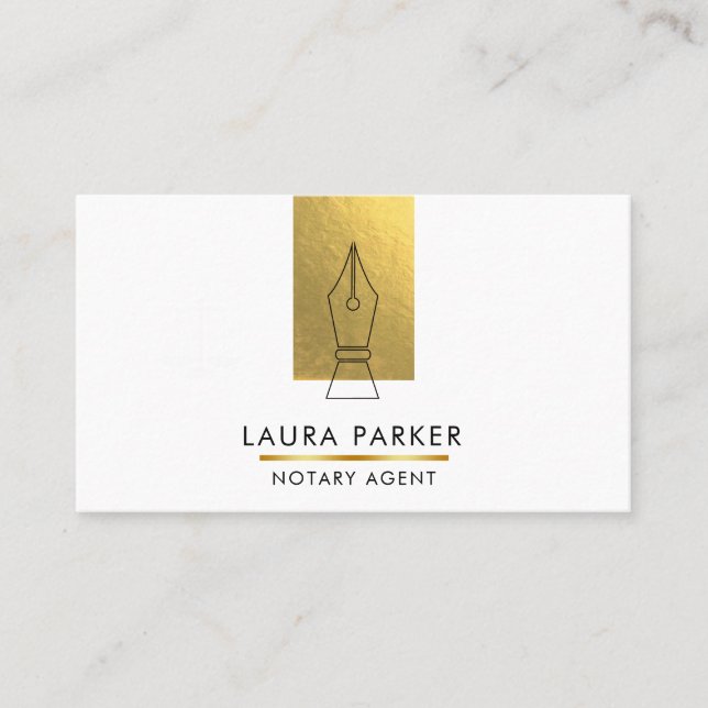 Notary Bank Agent Gold Nib Business Card Visitenkarte (Vorderseite)