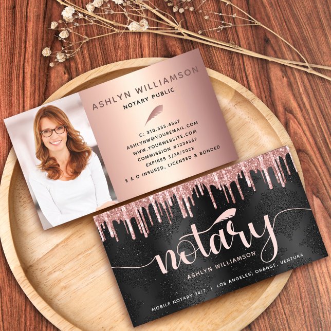 Notary Black Pink Glitzer Foto Loan Agent Skript Visitenkarte (Von Creator hochgeladen)