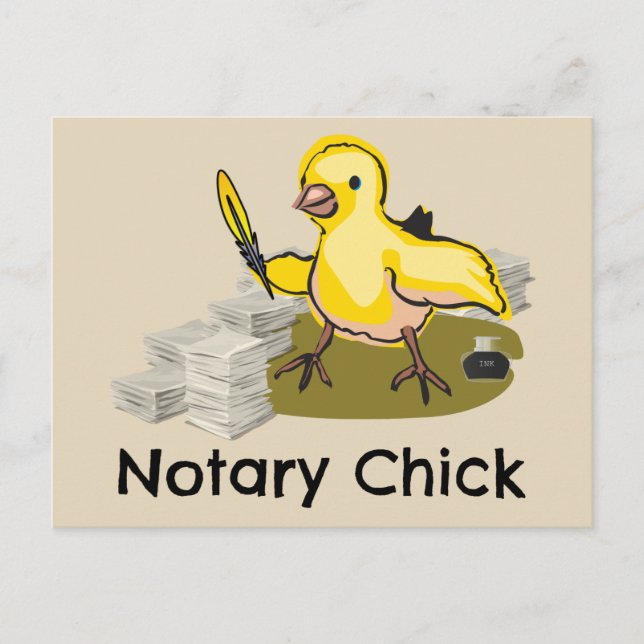 Notary Chick mit Feather Quill und Dokumenten Postkarte (Vorderseite)