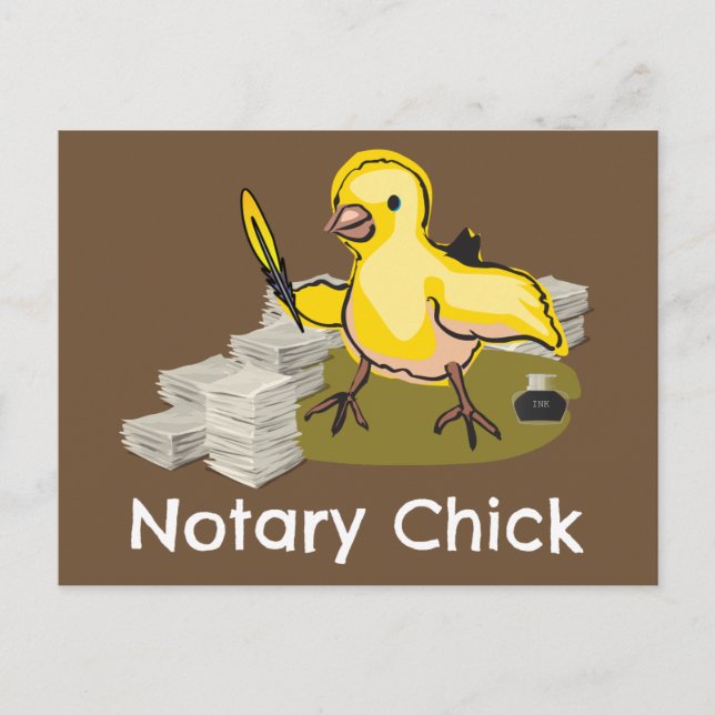 Notary Chick mit Feather Quill und Dokumenten Postkarte (Vorderseite)
