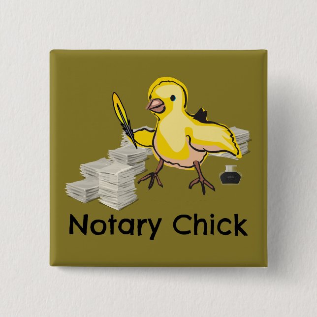 Notary Chick Yellow Feather Quill and Documents Button (Vorderseite)