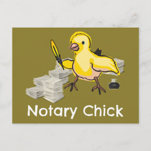 Notary Chick Yellow Feather Quill and Documents Postkarte