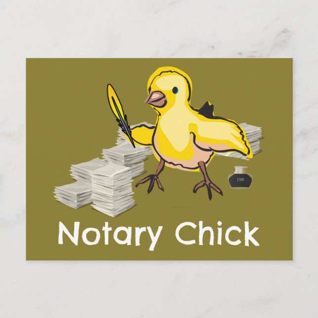 Notary Chick Yellow Feather Quill and Documents Postkarte (Vorderseite)